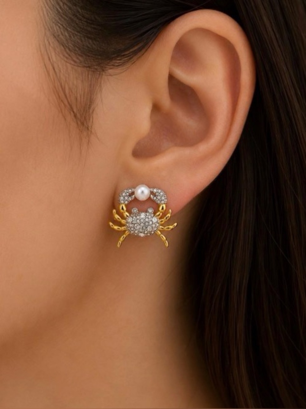 Alexis Bittar Pave Crystal Crab Stud Earrings Gold Clear SB07